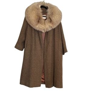 Vintage Forstmann Wool Tweed Fur Collar Coat Classic Style Mob Wife